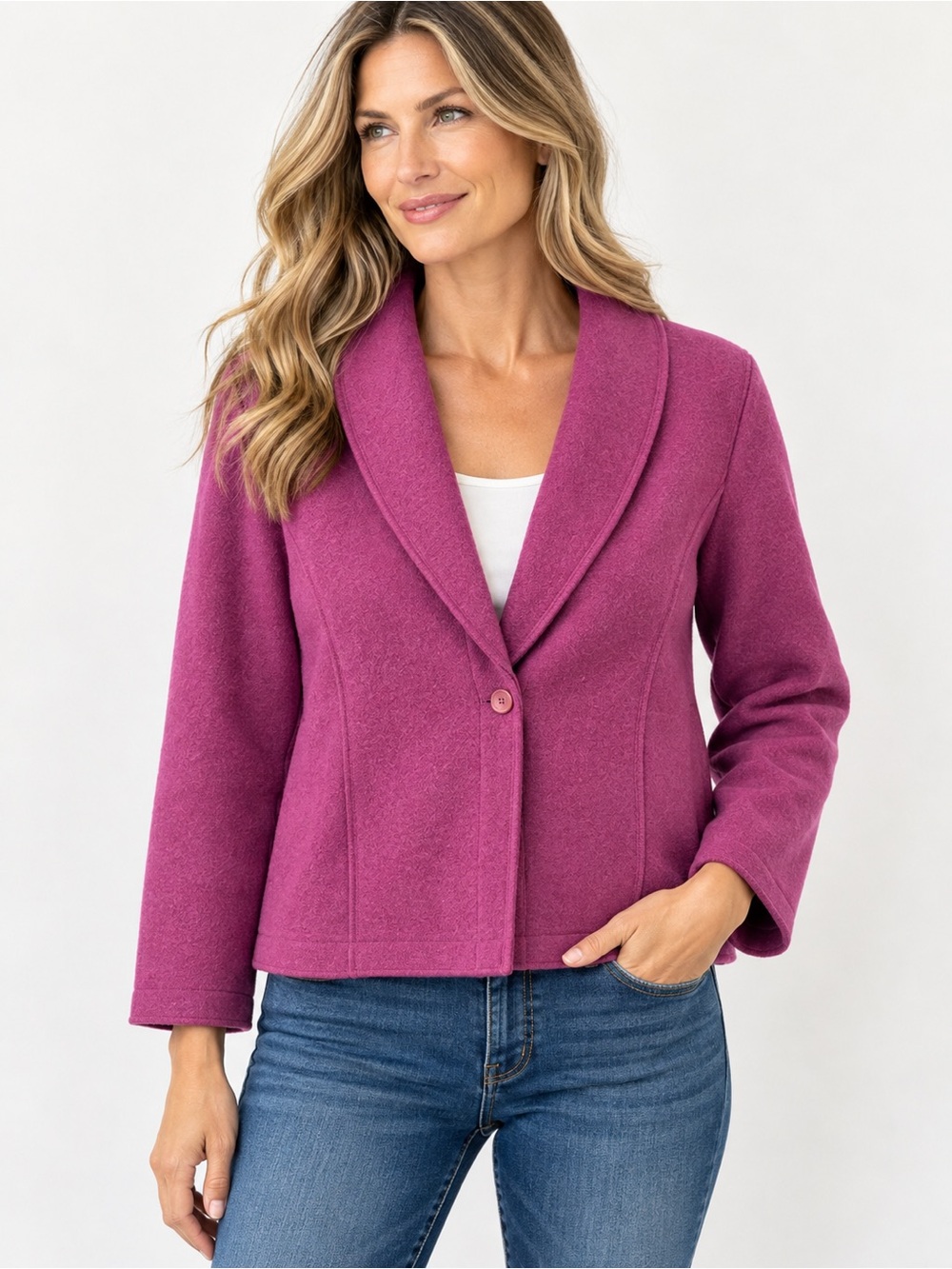 Eileen Fisher Magenta Shawl-Collar Single-Button Jacket